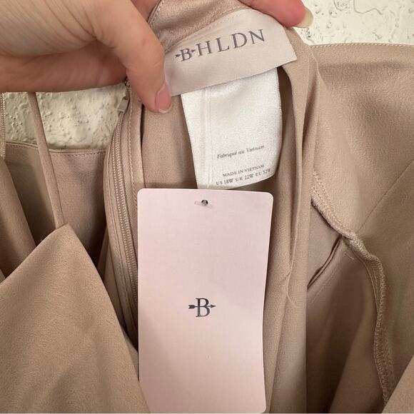 NWT BHLDN Anthropologie Champagne Remy Cowl Neck Faux Wrap Satin Gown 18W - Picture 4 of 10